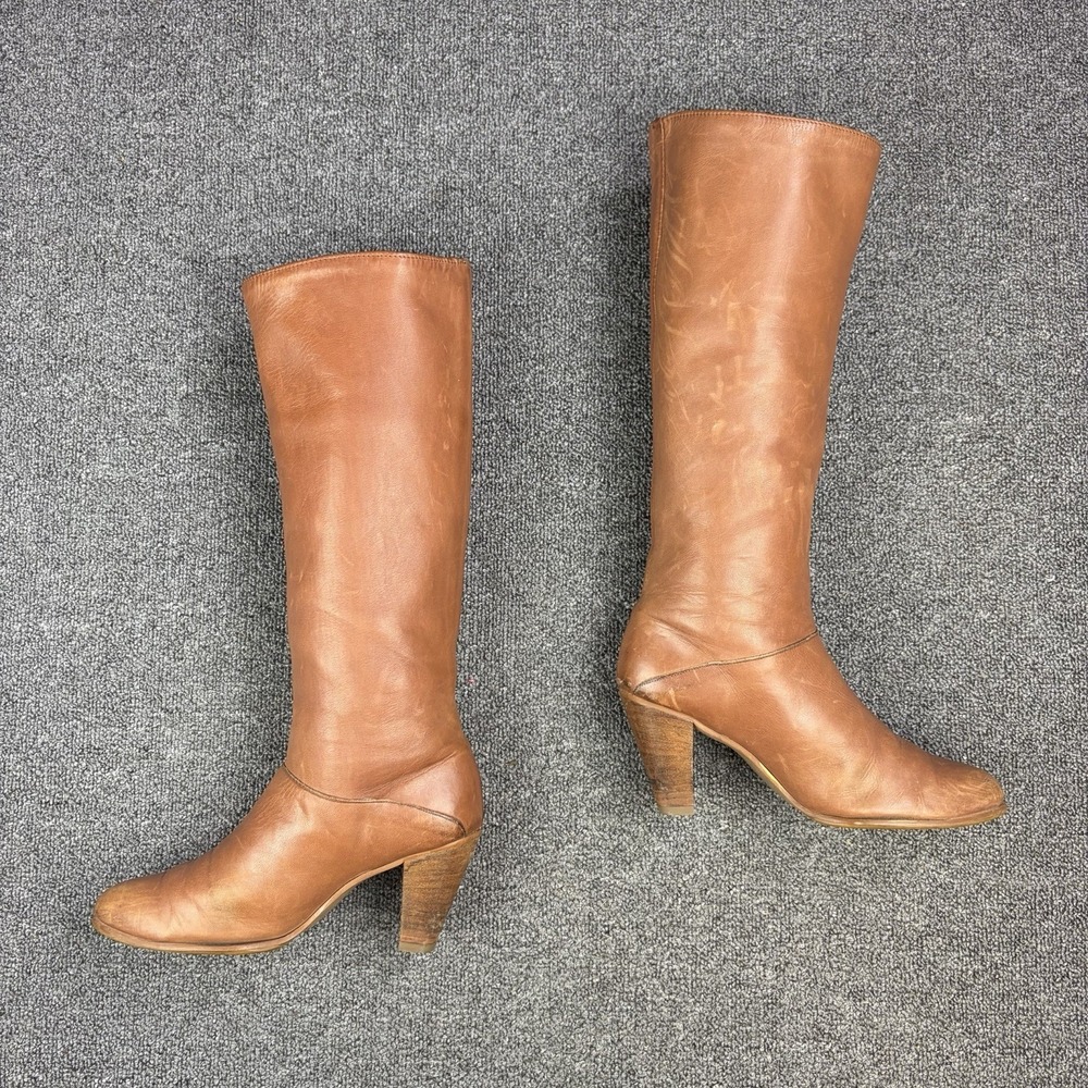 Vintage Frye Tall Campus Boots Cognac Brown Leather Heeled Women's 8 USA Boho - Picture 2 of 16